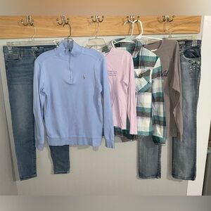 Girls’ 6 Piece Clothing Bundle- 2 Pairs of Jeans and 4 Tops Size 14